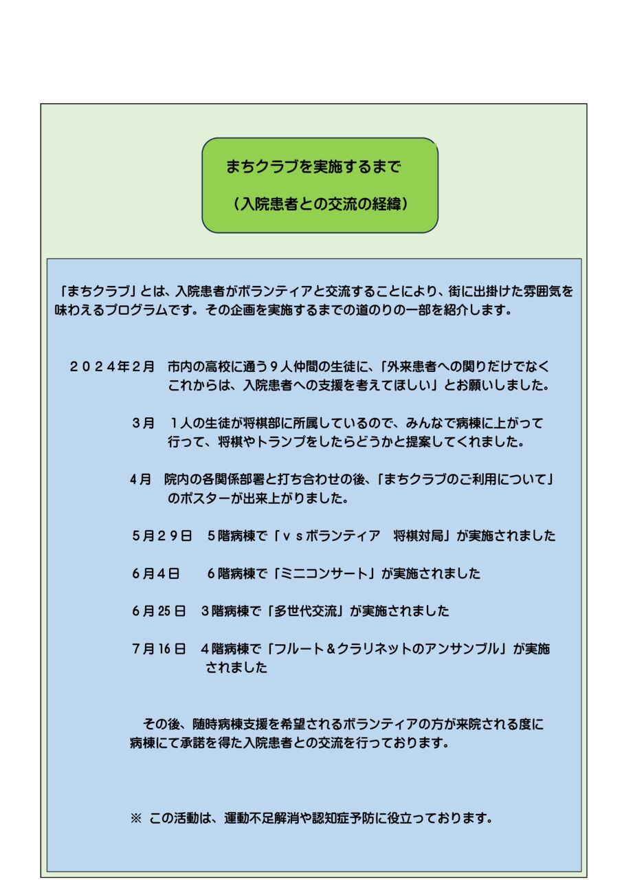 まちクラブを実施するまで（入院患者との交流の経緯）